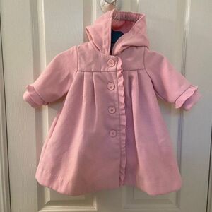 Florence Eiseman Girls Pink Fleece Ruffle Front Hooded Dress Coat Size 12 Months